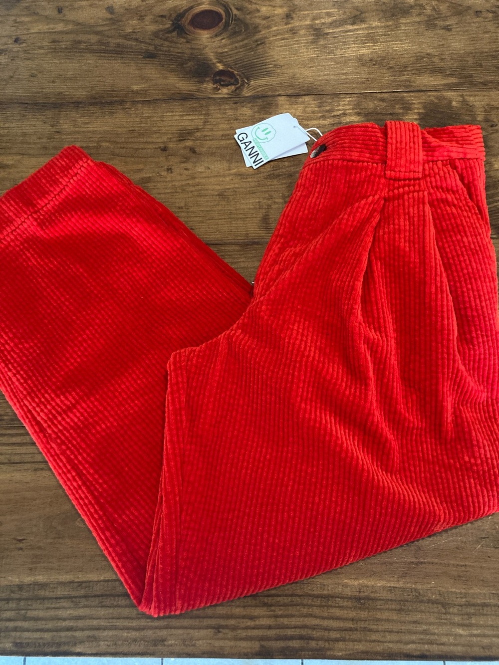 Ganni Bright Red Corduroy Pants